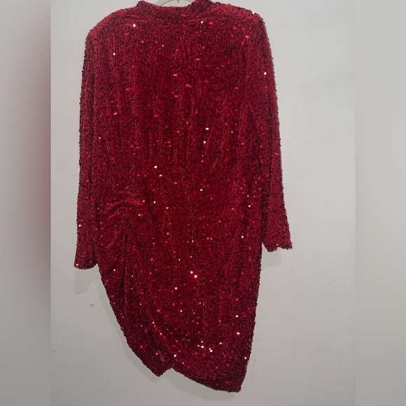 Eloquii women's Plus Size Ruched  sequin Dress in savvy Red - Picture 5 of 8